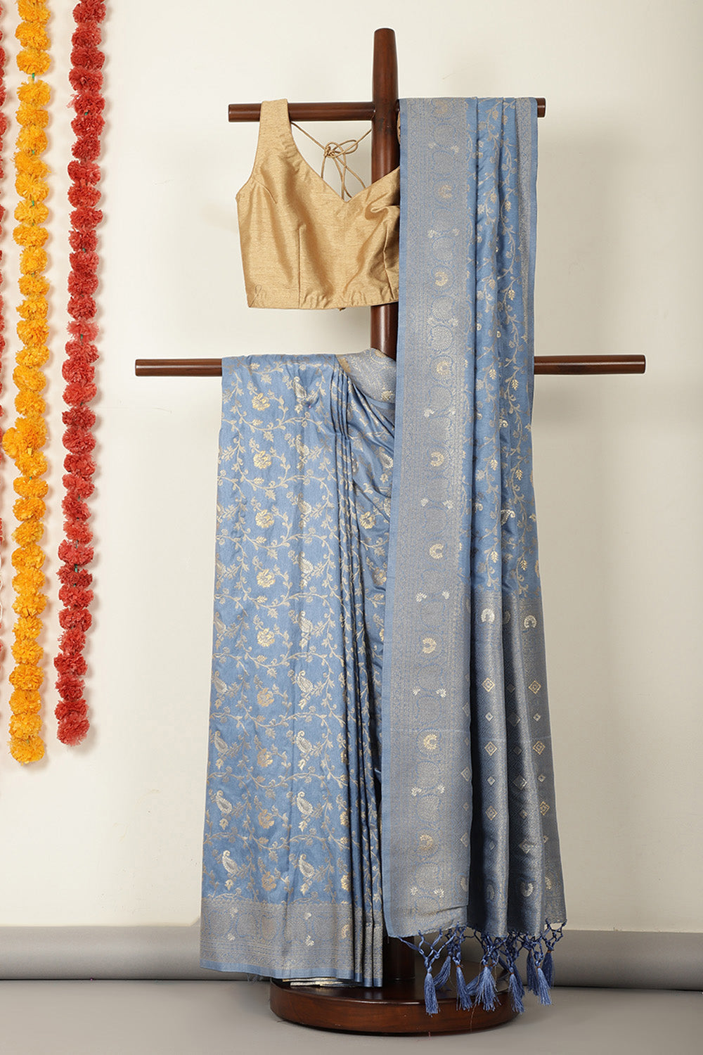 Cadet Grey Colour Zari Woven South Silk Saree