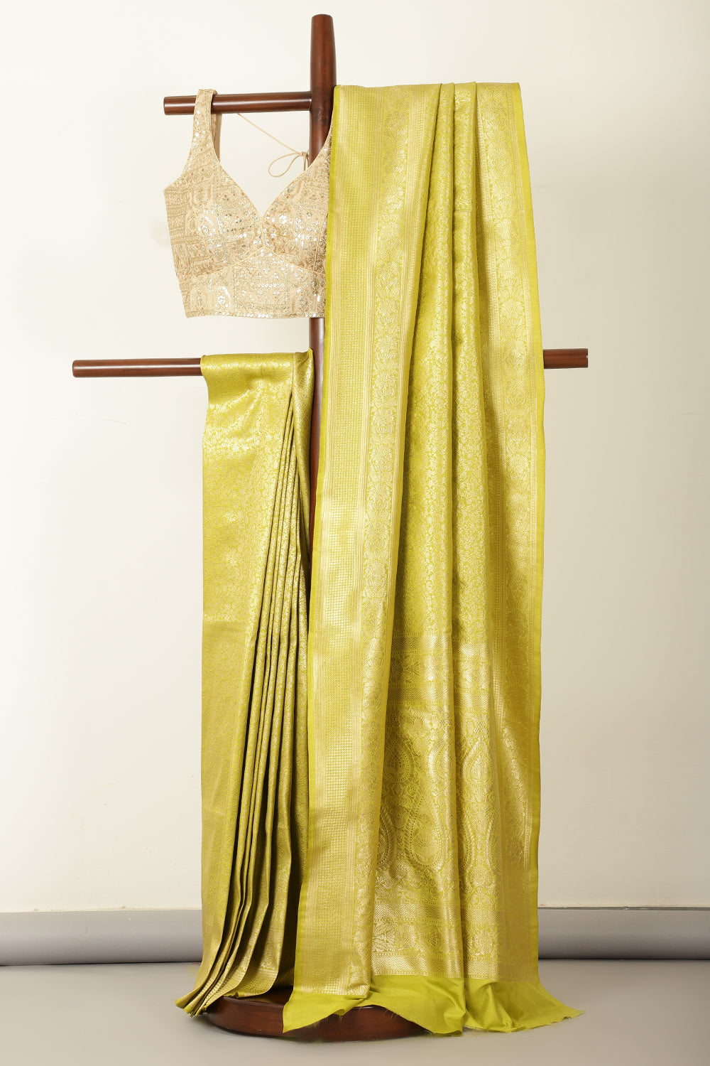 Pista Green Silk Zari Floral Zaal Woven Saree