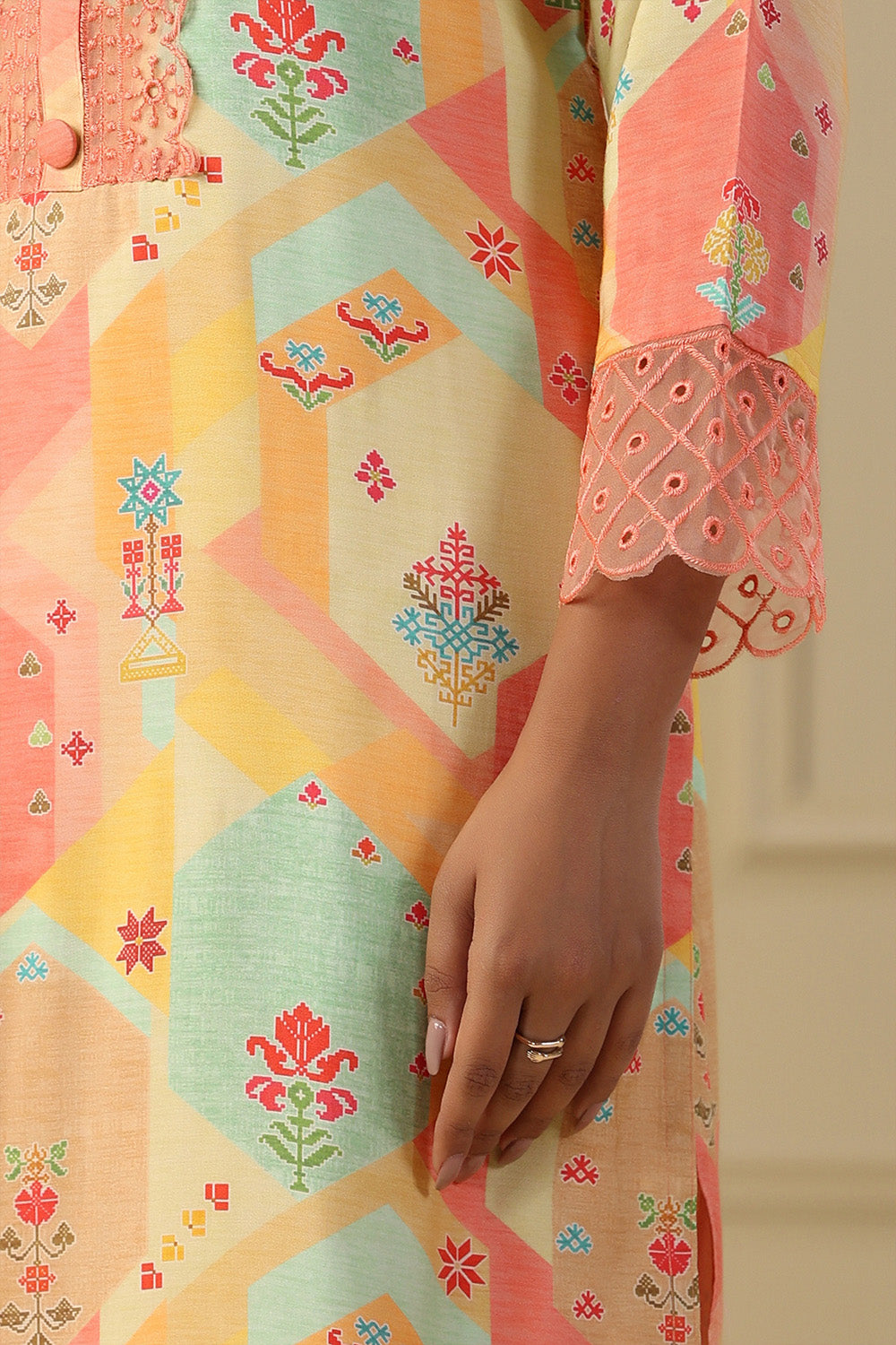 Peach Colour Muslin Printed Suit