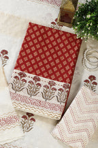 Maroon Cotton Woven And Lace Work Unstitched Suit Material