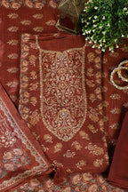 Brown Muslin Printed Unstitched Suit Fabric