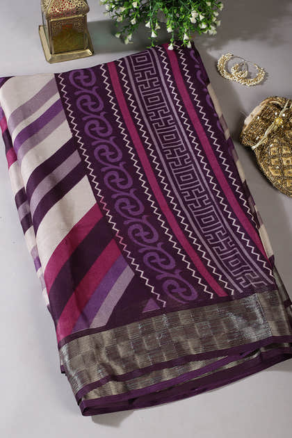 Purple Color Chiffon Printed Saree