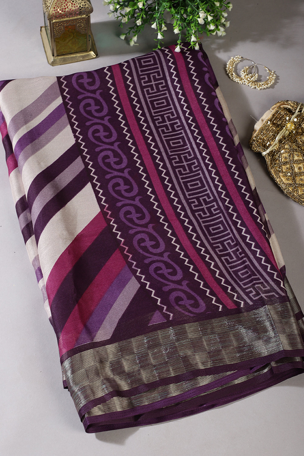 Purple Color Chiffon Printed Saree