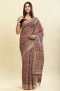 Brown Cotton Silk Floral Boota Printed Saree