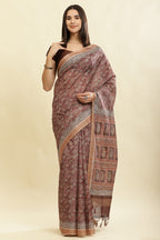 Brown Cotton Silk Floral Boota Printed Saree