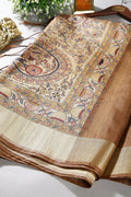 Brown Color Cotton Silk Madhubani Print Saree