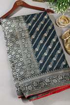 Navy Banarasi Woven Tussar Silk Saree