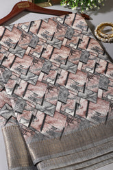 Grey Colour Cotton Silk Abstract Printed Saree