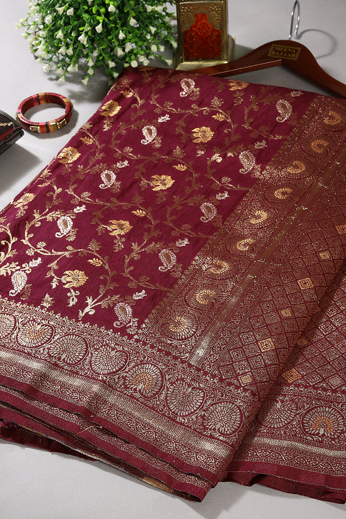 Wine Color Zari Woven South Silk Saree