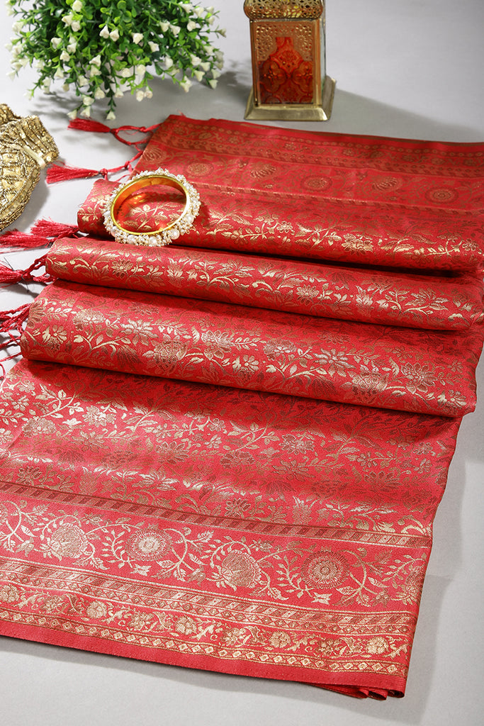 Persian Red Colour South Silk Heavy Woven Saree