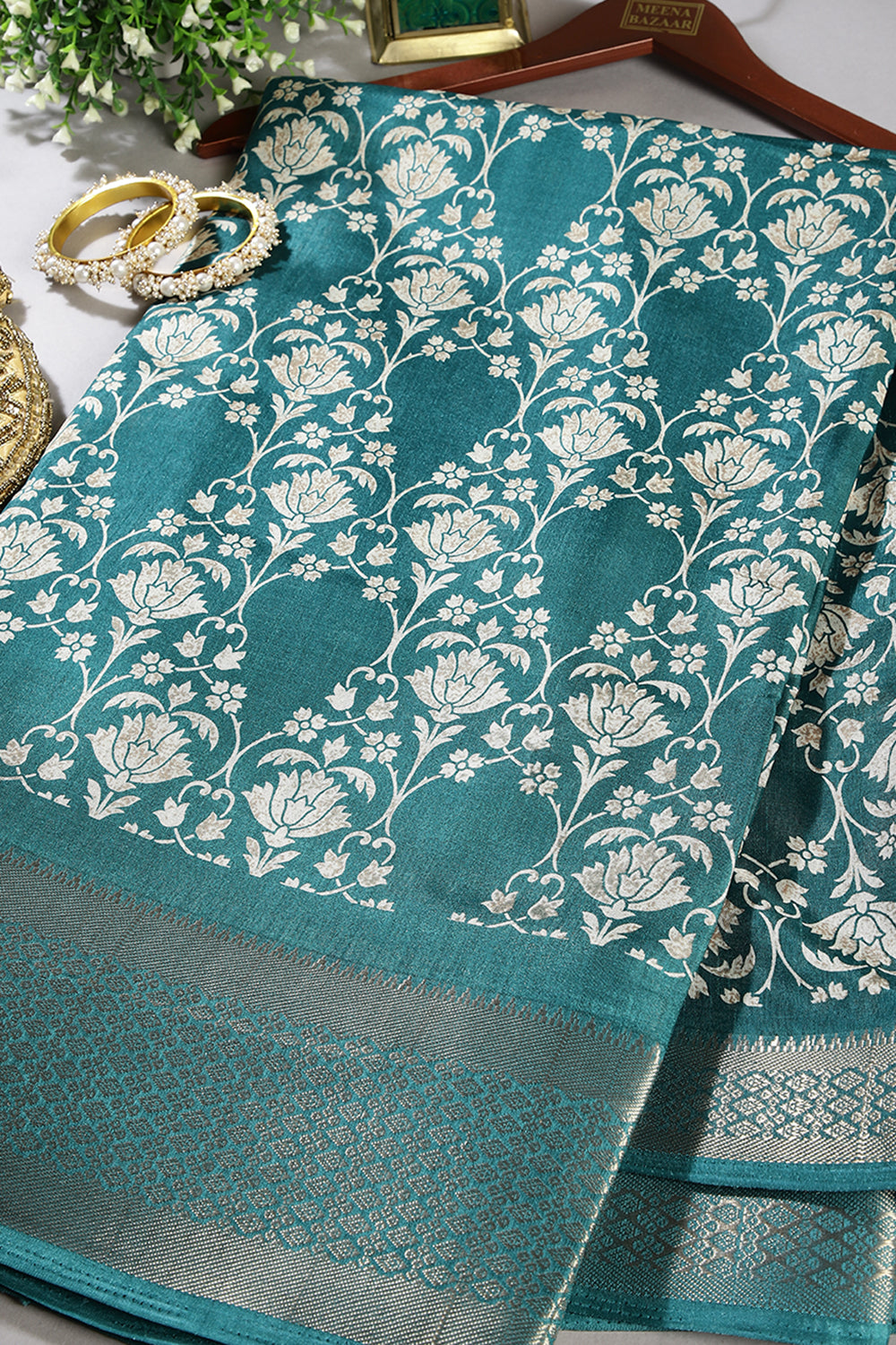 Rama Color Cotton Silk Block Printed Sar