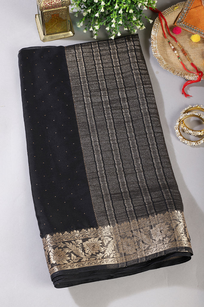 Black Chinon Crepe Swaroski Work Saree