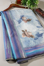 Grey Printed Tussar Silk Saree