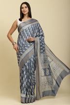 Blue Color Cotton Silk Boota Printed And Zari Woven Saree