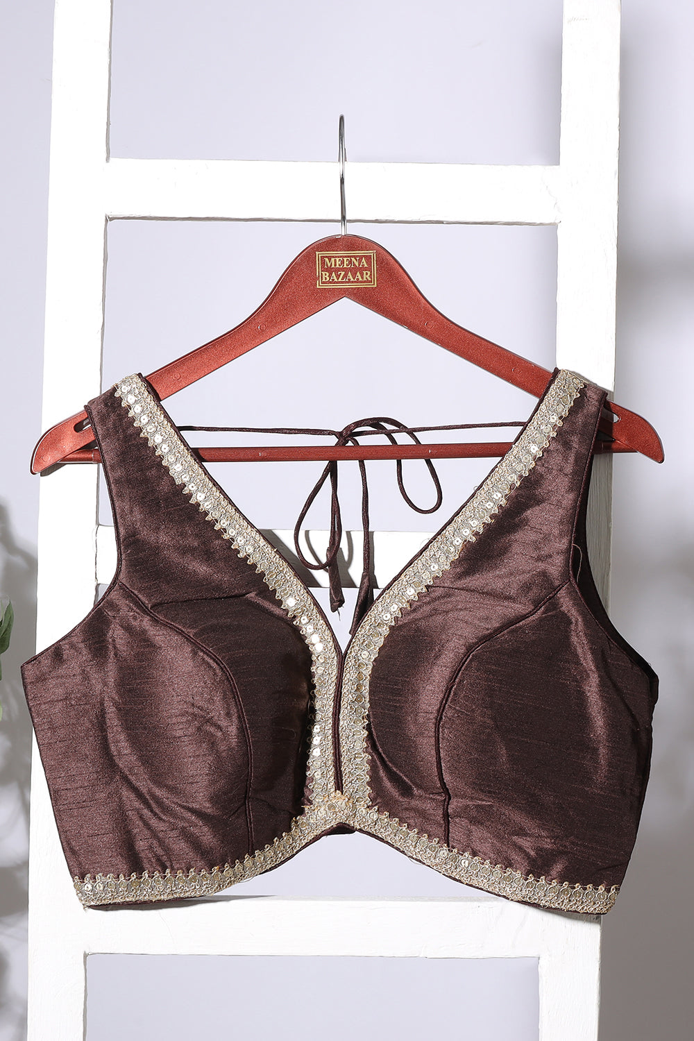 Brown Tussar Silk Zari And Sequins Embroidered Readymade Blouse