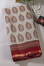 Grey Cotton Silk Printed Saree