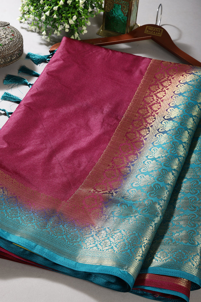 Wine & Teal Ombré  Silk Zari Woven Saree