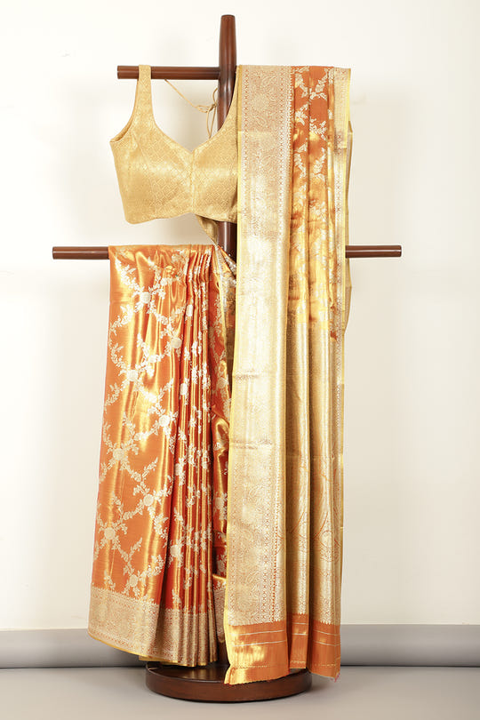 Red & Gold Dual Toned Silk Woven Banarsi Saree