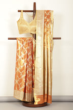 Red & Gold Dual Toned Silk Woven Banarsi Saree