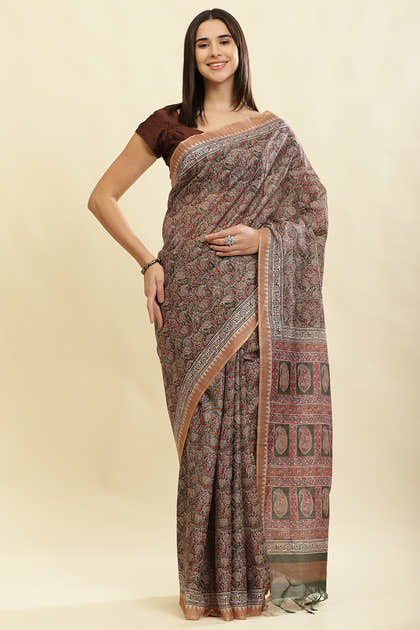 Green Cotton Silk Floral Boota Printed Saree