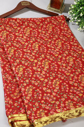 Maroon Color Chiffon Floral Zari Border Printed Saree