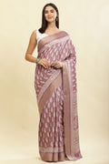 Mauve Cotton Silk Boota Printed And Zari Woven Saree
