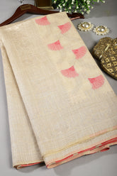 Beige & Pink Color Chanderi Cotton Zari Woven Saree