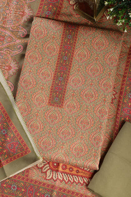 Green Pashmina Digital Printed Unstitched Suit Fabric