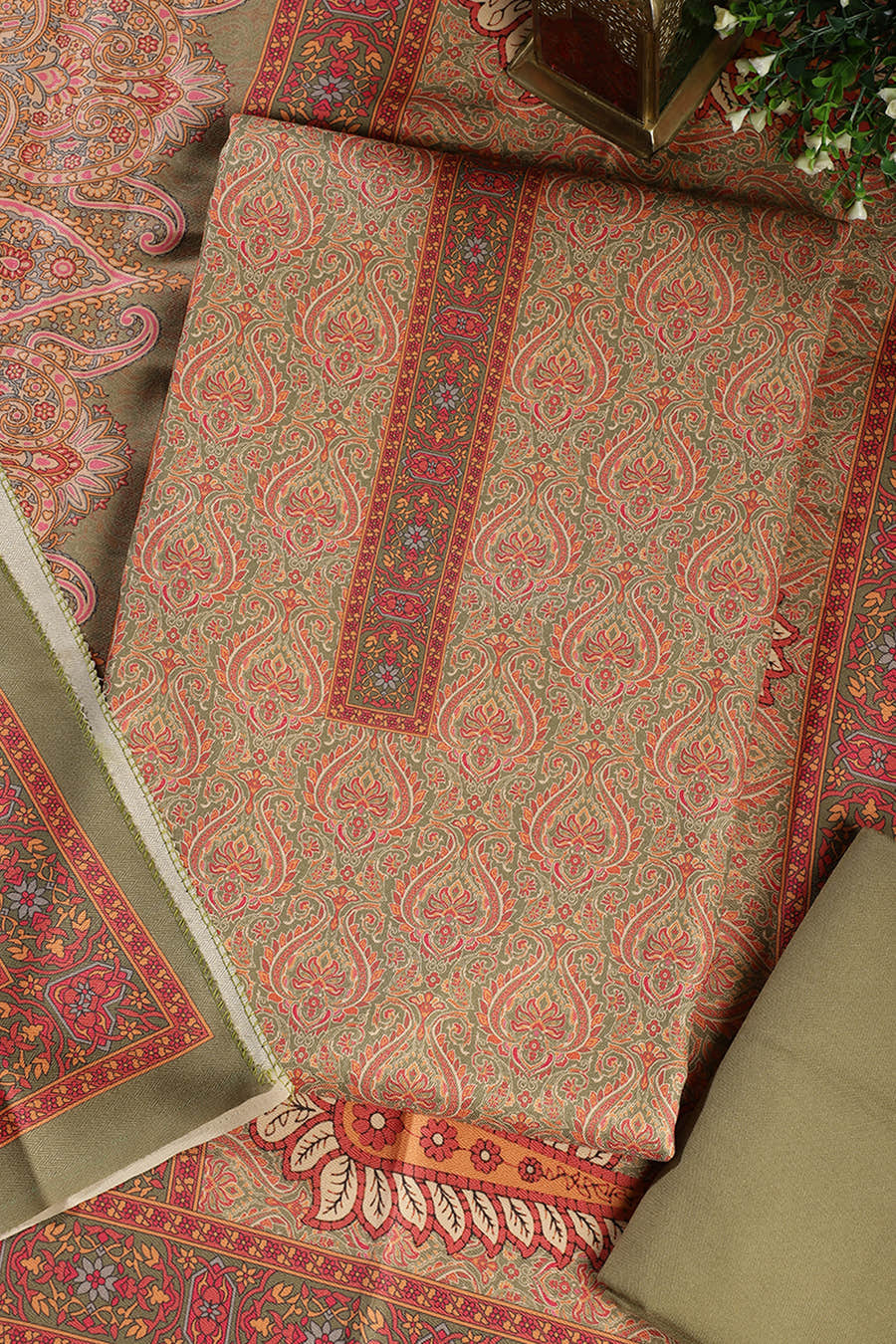 Green Pashmina Digital Printed Unstitched Suit Fabric