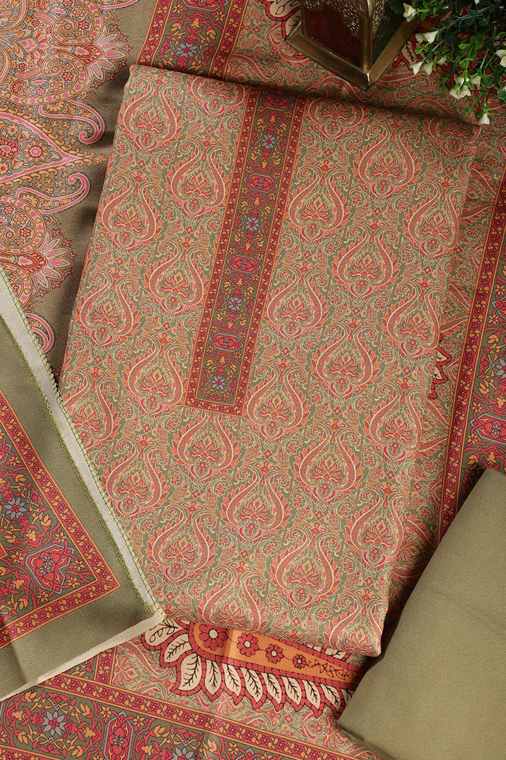 Green Pashmina Digital Printed Unstitched Suit Fabric