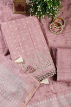 Pink Tussar Cotton Printed And Reham Embroidered Unstiched Suit Material