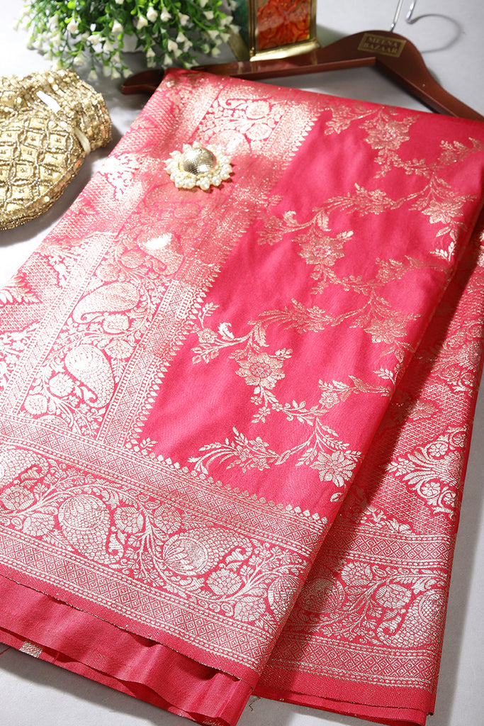 Valentine Red Colour Zari Woven South Silk Saree