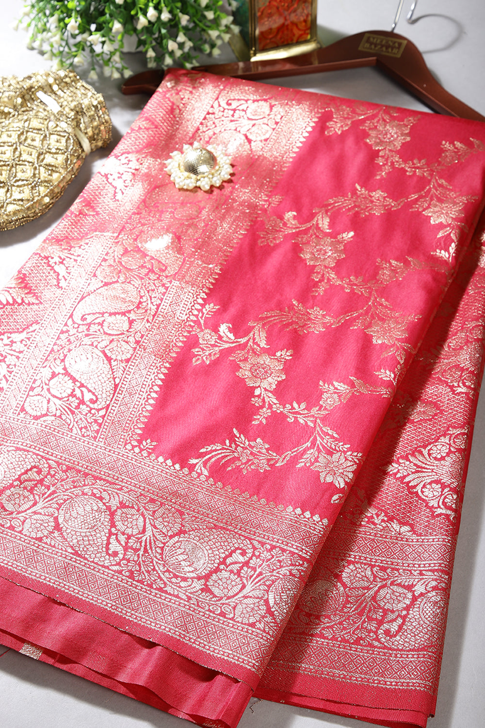 Valentine Red Colour Zari Woven South Silk Saree