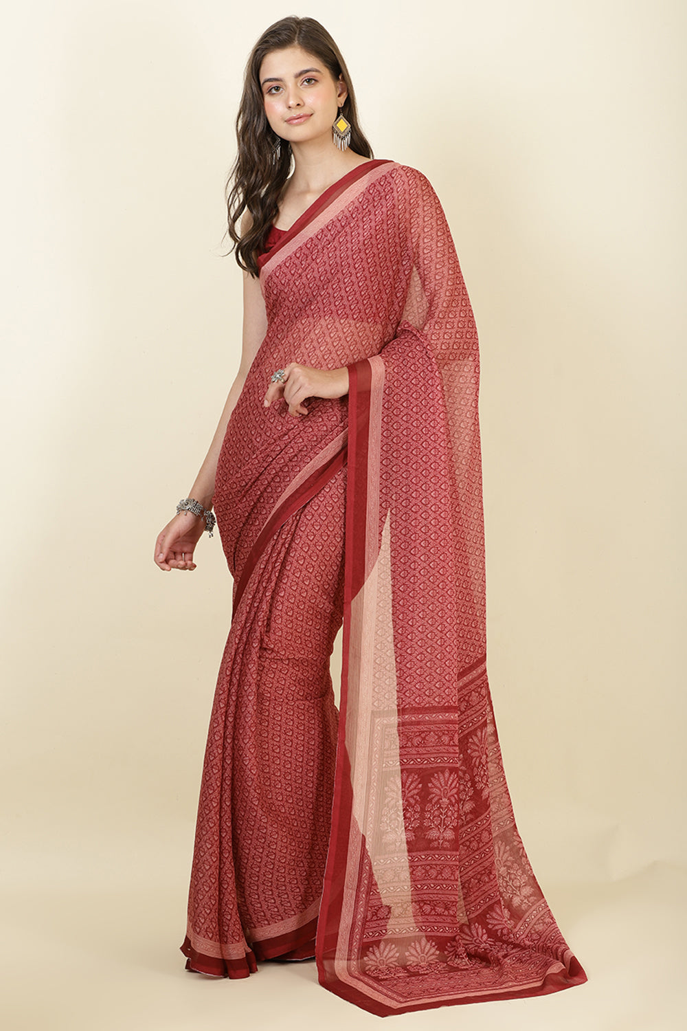 Maroon Georgette Printed Saree