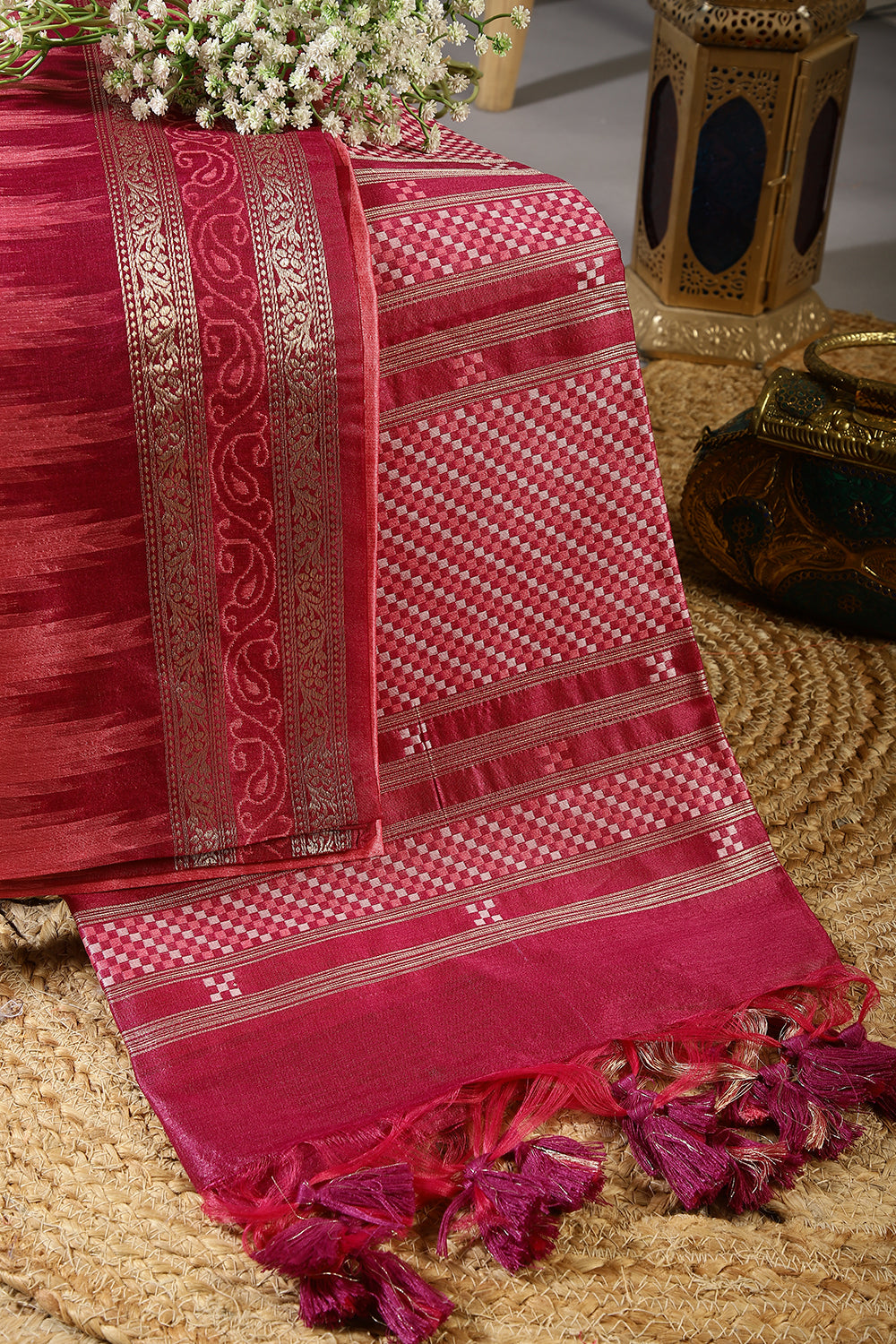 Light Coral Color Chanderi Silk Woven Saree
