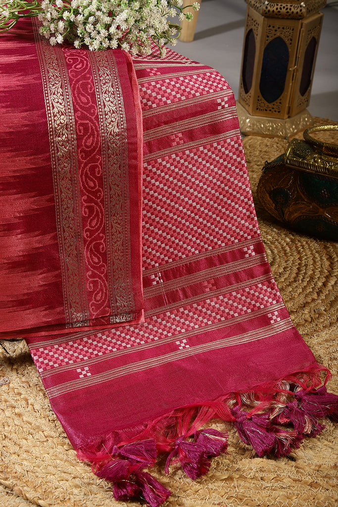 Light Coral Color Chanderi Silk Woven Saree