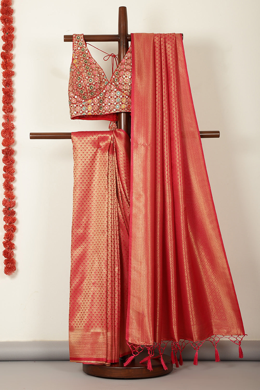 Cardinal Red South Silk Zari Woven Saree
