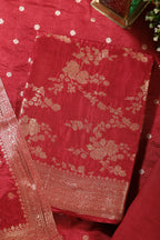 Maroon Banarsi Floral Woven Silk Unstitched Suit Fabric