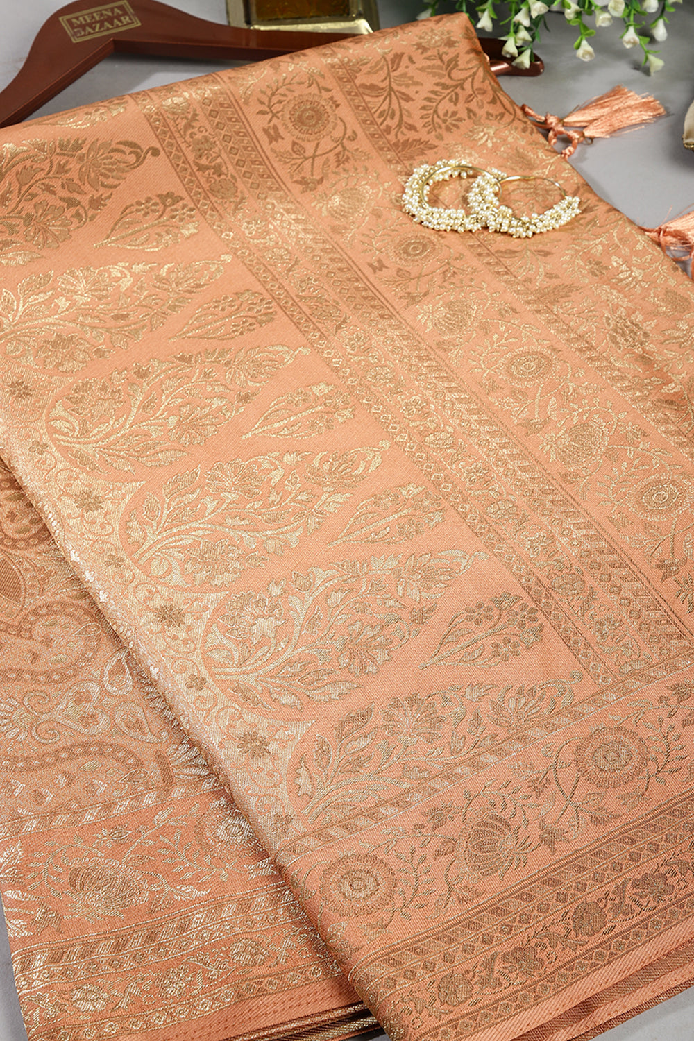 Dusty Peach Colour South Silk Heavy Woven Saree