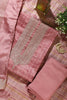 Coral Pink  Tussar Silk Neck Zari Embroidered & Printed Unstitched Suit Fabric