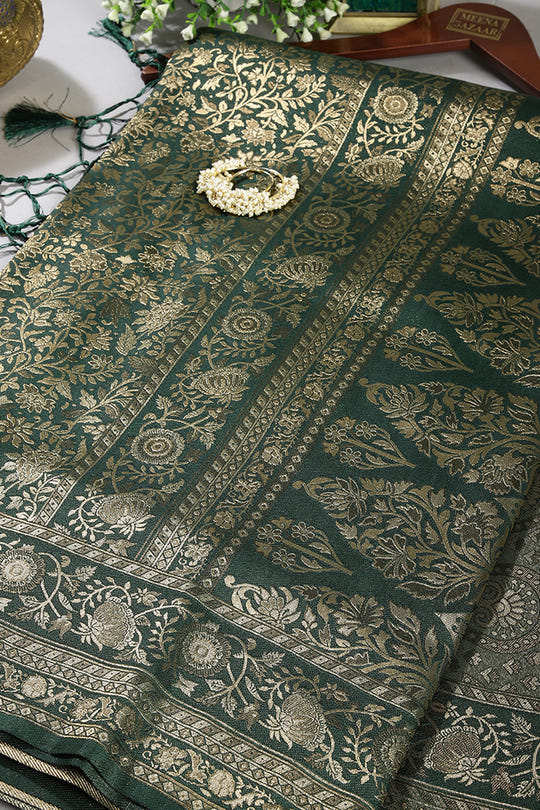 Bottle Green Colour South Silk Heavy Woven Saree