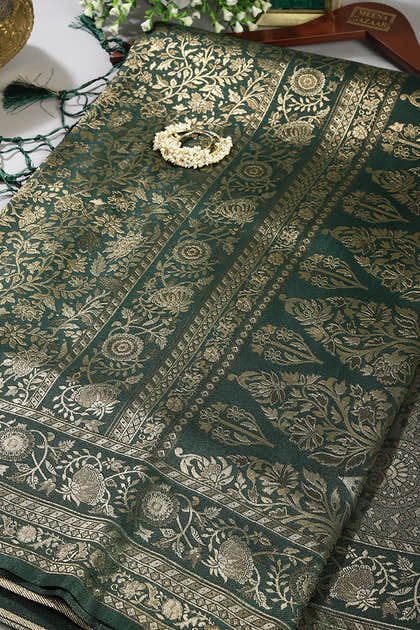 Bottle Green Colour South Silk Heavy Woven Saree