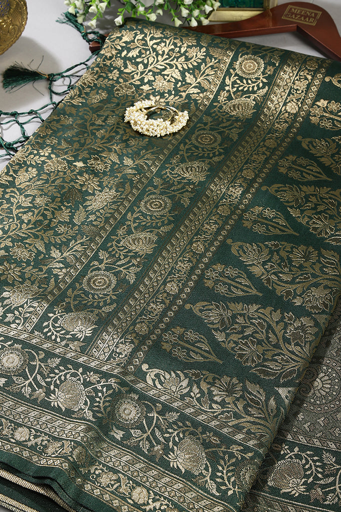 Bottle Green Colour South Silk Heavy Woven Saree