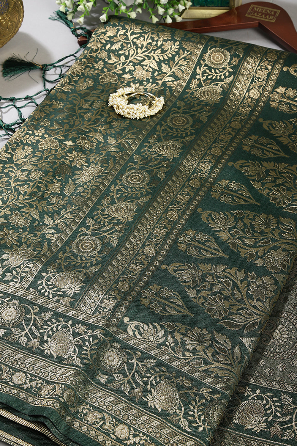 Bottle Green Colour South Silk Heavy Woven Saree