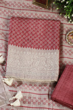 Copper Rust Tussar Cotton Printed And Reham Embroidered Unstiched Suit Material