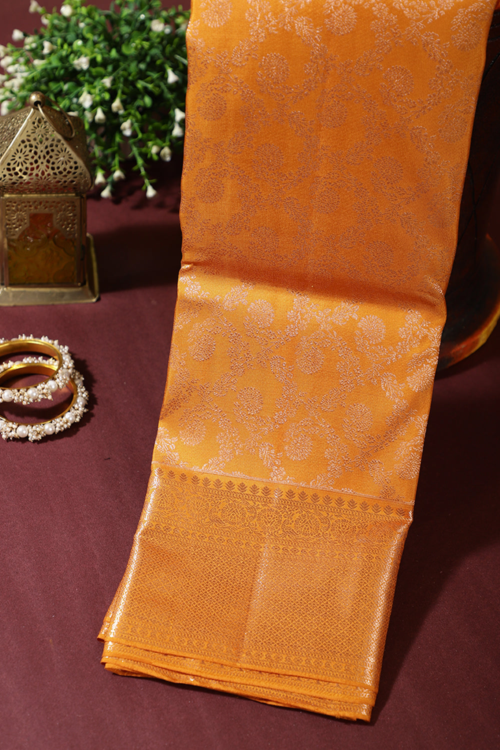 Mustard Color Kanjivaram Pure Silk Handloom Zari Saree with Patola Pattern
