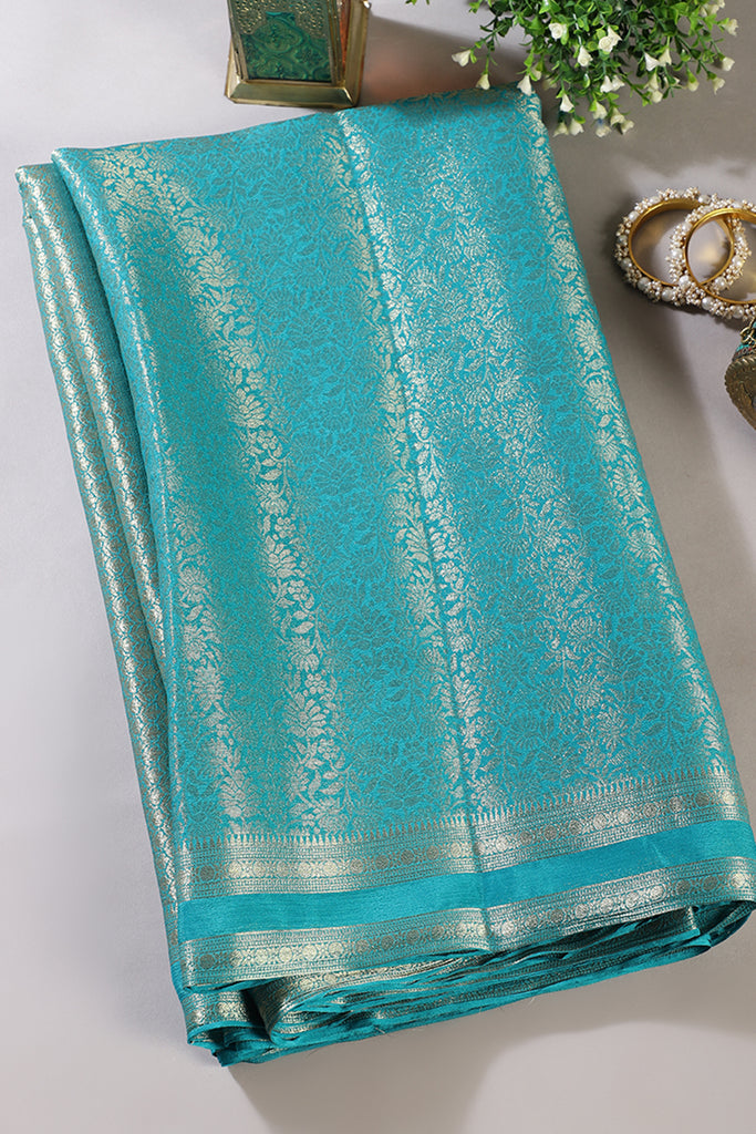 Teal Floral Zaal Zari Woven Crepe Silk Saree