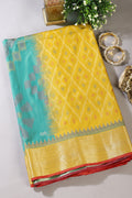 Lemon Yellow Soft Silk Resham & Zari Woven Saree