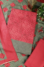 Red Spun Bandhani Printed Unstitched Suit Fabric