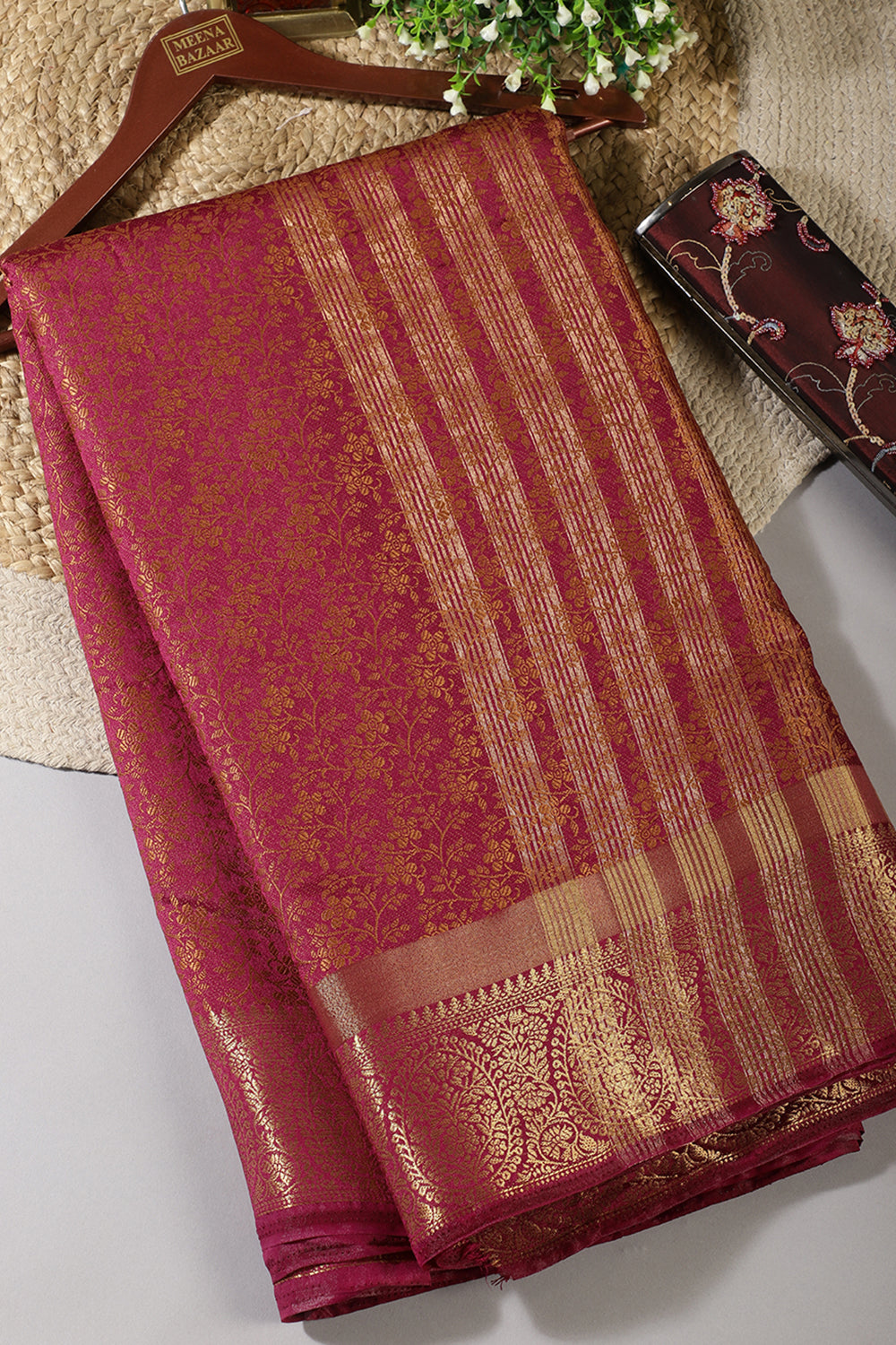 Wine Color Silk Floral Resham & Zari Woven Saree